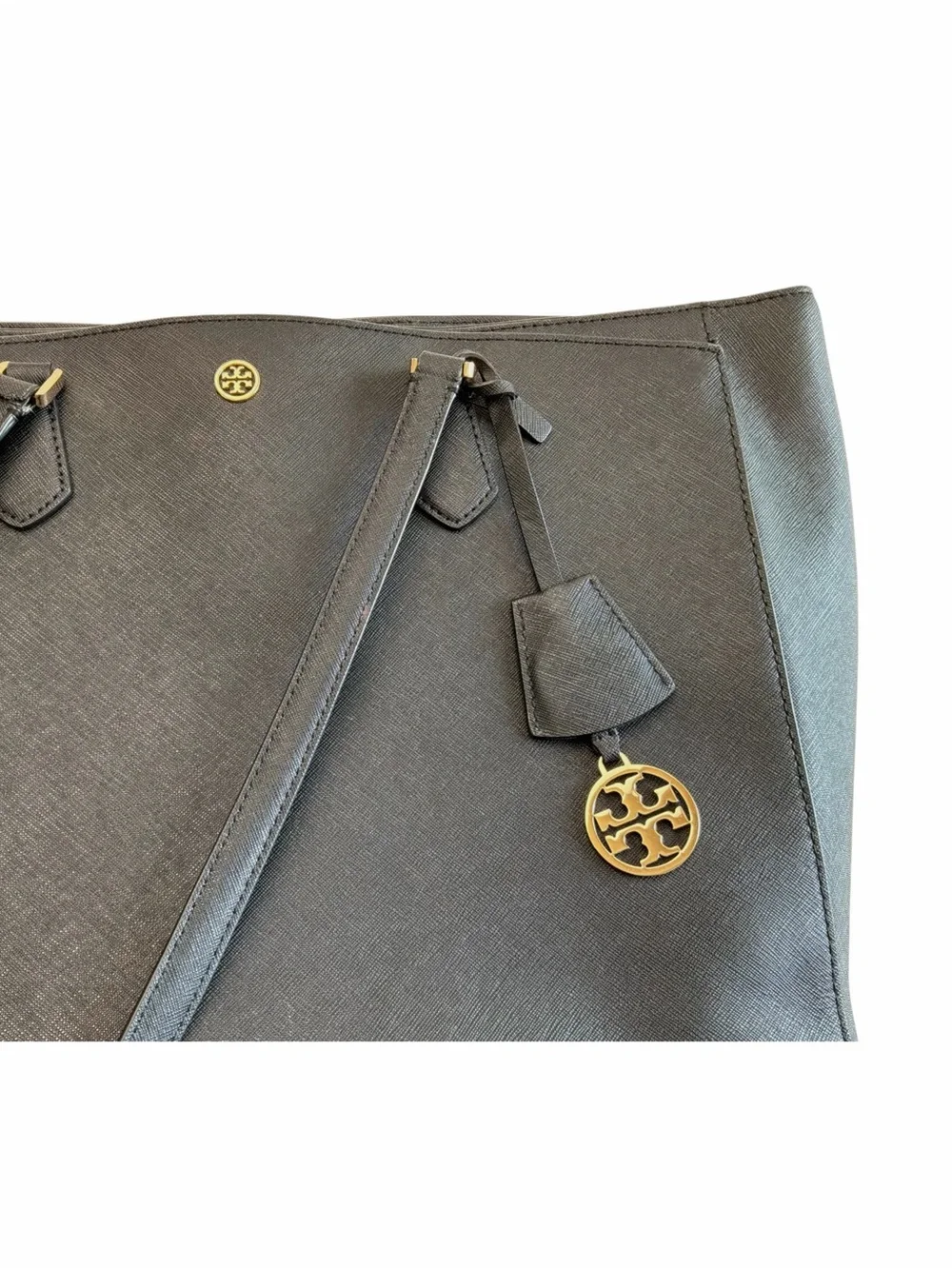 Tory Burch Black Large Robinson Saffiano Leather Tote 15 inch Size